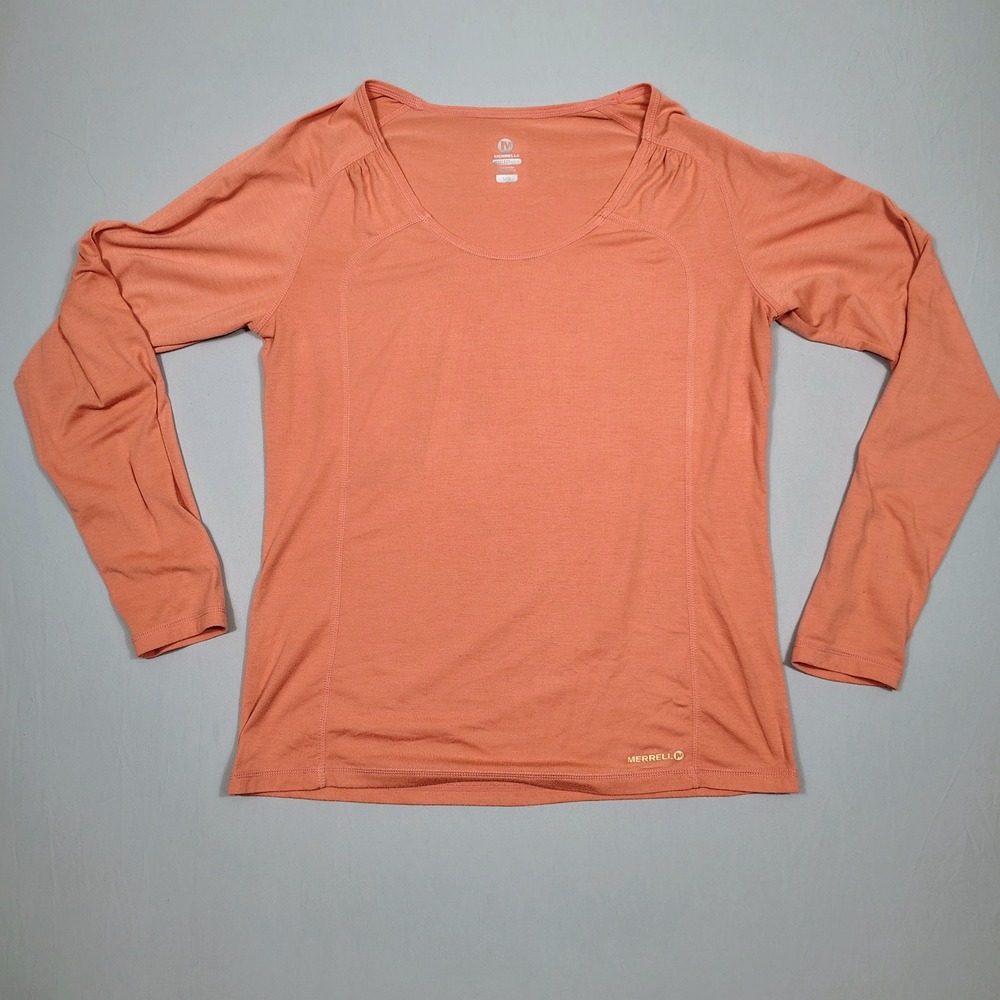 Merrell SelectWick Top Womens Large Coral Long Sleeve Scoop Neck Poly Spandex